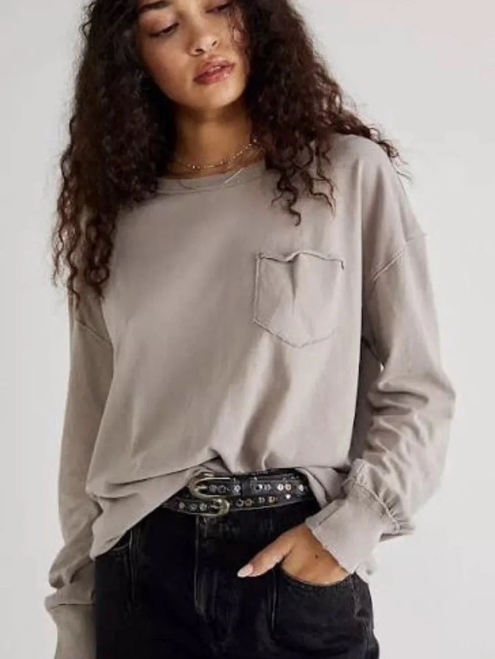 Free People We The Free Etherea Long Sleeve Fade Into You Relaxed Tee XL New
